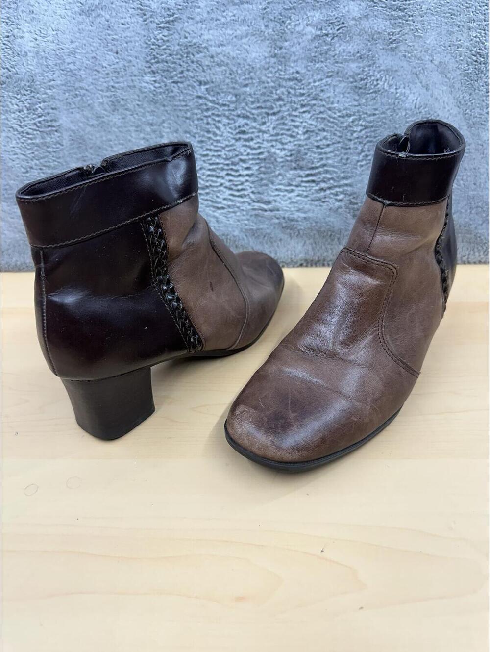 Tom‎ McCann Brown Black Leather Ankle Boots Block Heel Vintage Western Boho